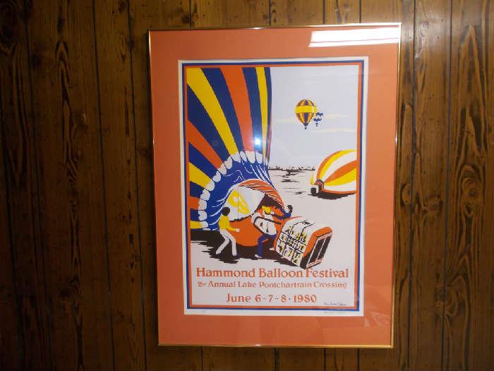 Hammond Balloon Festival Framed Poster - 2nd Annual Lake Pontchartrain Crossing - June 6-7-8, 1980 - Kim Howes Zabbia - double sigmed