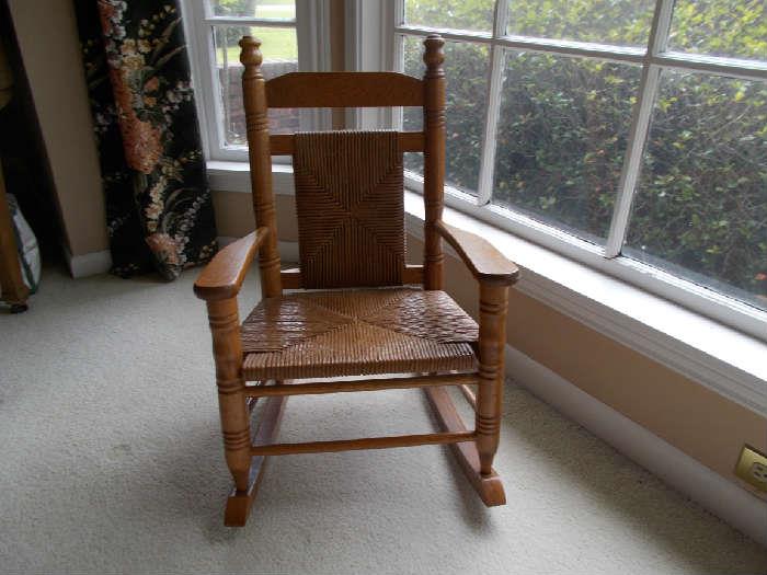 Child's Oak Rocking Chair - Rush Seat & Rush Back - 31" TALL X 19" WIDE