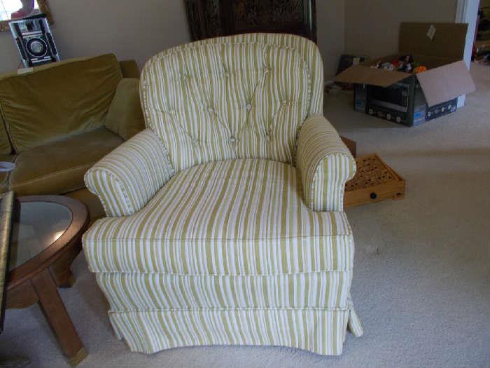 Green/Cream/Offwhite Upholstered Side Chair - we have 2 - will sell individually...