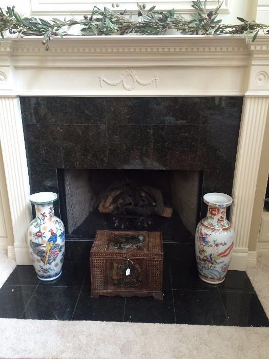 Decorative urns and wooden box 