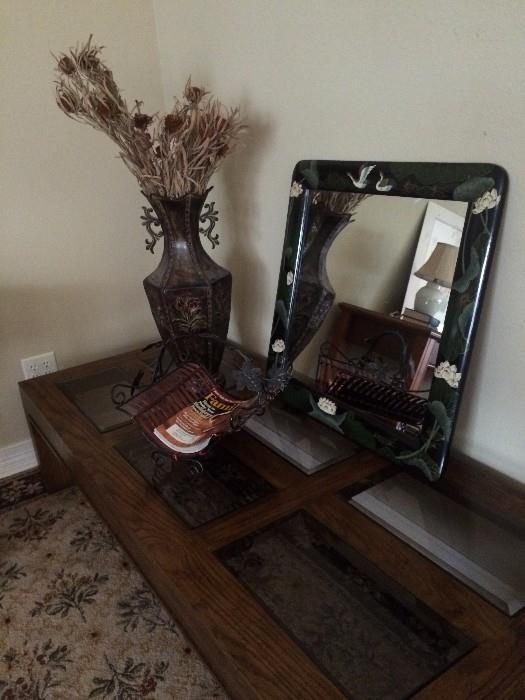 Large pecan/glass coffee table