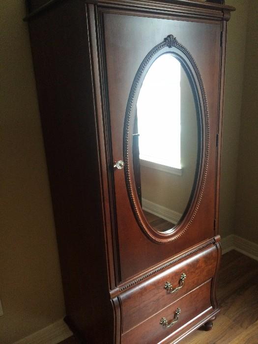Cherry armoire with mirrored front / 2 drawer storage