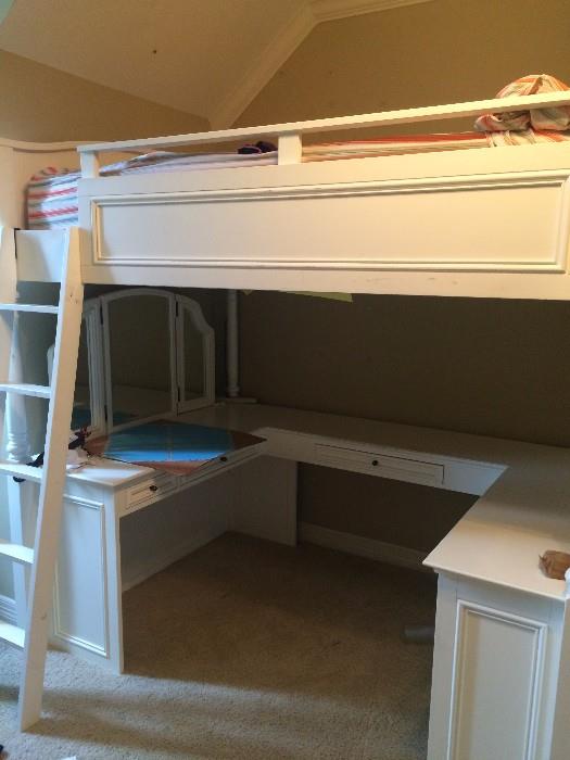 Pottery Barn loft bed unit- white wood with desk