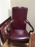 BURGUNDY LEATHER STUDDED CAPTAIN CHAIR