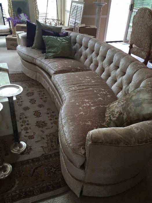 HALF MOON TUFTED SOFA WITH EXCEPTIONALY EXPENSIVE FABRIC-NEWLY REUHOLSTERED