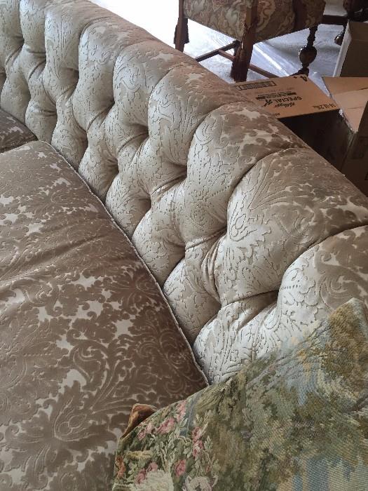 HALF MOON TUFTED SOFA WITH EXCEPTIONALY EXPENSIVE FABRIC-NEWLY REUHOLSTERED