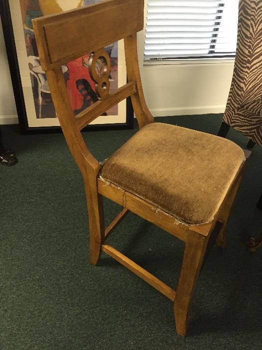 2 CUSHIONED SOLID WOOD HIGH CHAIRS