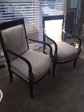 ASIAN MOTIF FISH BLACK AND IVORY UPHOLSTERED CHAIRS