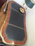 GORGEOUS LOUIS XV ORNATE BRASS MAHOGANY AND LEATHER DESK AND CHAIR