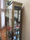TALL BRASS AND GLASS CHINA CABINET