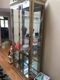 TALL BRASS AND GLASS CHINA CABINET