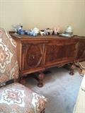 ANTIQUE MAHOGANY LONG BUFFET-FULLY RESTORED WITH ORIGINAL HARDWARE