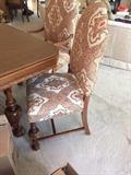 ANTIQUE HAND-CARVED FULLY RESTORED LONG TABLE WITH LEAVES AND REUPHOLSTERED CHAIRS