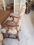 ANTIQUE HAND-CARVED FULLY RESTORED LONG TABLE WITH LEAVES AND REUPHOLSTERED CHAIRS