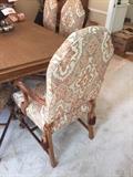 ANTIQUE HAND-CARVED FULLY RESTORED LONG TABLE WITH LEAVES AND REUPHOLSTERED CHAIRS