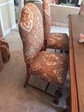 ANTIQUE HAND-CARVED FULLY RESTORED LONG TABLE WITH LEAVES AND REUPHOLSTERED CHAIRS