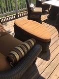 CHOCOLATE RATTAN CUSHIONED LOVE-SEAT WITH UMBRELLA