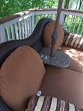 CHOCOLATE RATTAN CUSHIONED LOVE-SEAT WITH UMBRELLA