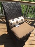CHOCOLATE RATTAN CUSHIONED CHAIRS AND STONE TOP LONG PATIO TABLE