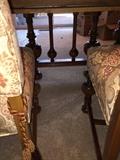 ANTIQUE HAND-CARVED FULLY RESTORED LONG TABLE WITH LEAVES AND REUPHOLSTERED CHAIRS