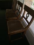 2 CUSHIONED SOLID WOOD HIGH CHAIRS