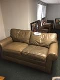 TAUPE LEATHER ETHAN ALLEN LOVESEAT