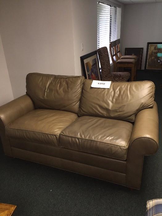TAUPE LEATHER ETHAN ALLEN LOVESEAT 