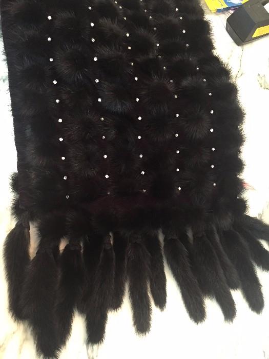 SUPER STYLISH MINK AND CRYSTALS LARGE SCARF