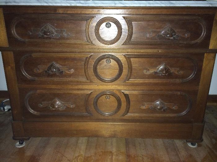 antique marble top 3 drawer chest
