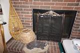 Authentic snow shows, fireplace screen, hearth dog, basket