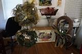 Custom crafted wreathes, 44pc set The Bethlehem Village, hand crafted ship 1971 