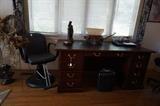 Salon chair, 5'5" Executive desk great for the home office, covered wagon lamp, 