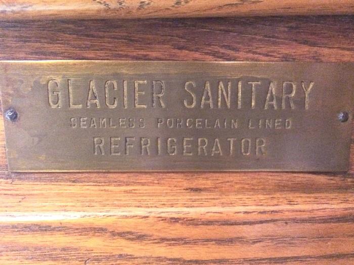Glacier Sanitary antique porcelain-lined ice box in oak