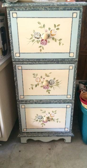 Painted three-drawer file cabinet