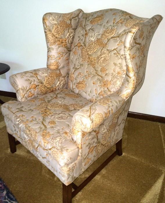 Lovely wing chair with raised bird-motif upholostery