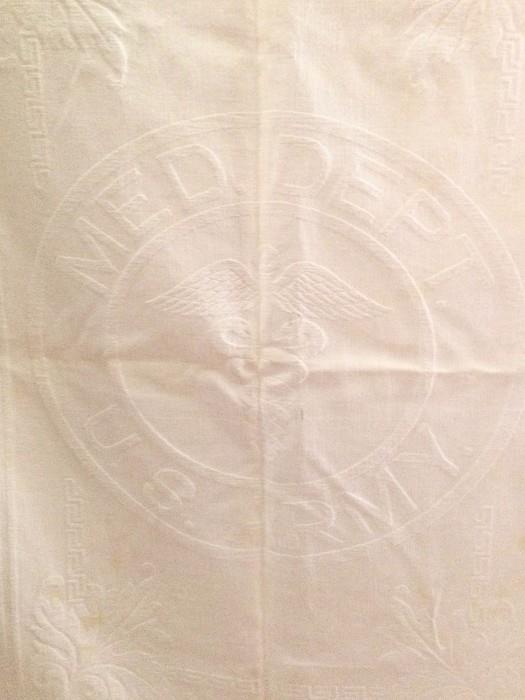 US Army Medical Dept. heavy linen tablecloth, amazing