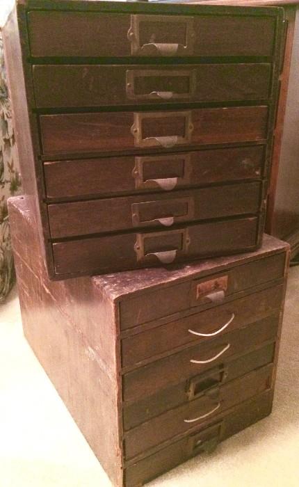 Antique wooden file boxes with some original hardware and exposed dovetail
