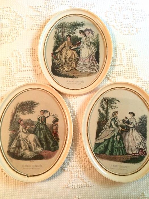 Trio of antique framed prints