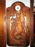 134 Mermaid Barometor Bas relief pine 