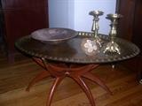 Brass Asian Hong Kong Tray Top w/Folding Teak Base