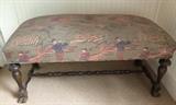 Antique bench upholstered with a subtle golfing print fabric, 38"L x 15"D x 20"H