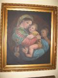 "Madonna in Chair" Large oil on canvas over 100 years old
