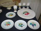 Westmoreland handpainted "Beaded Edge" milkglass plates & goblets, and Lenox china cake pedestal