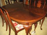Dining table with leaf & six chairs (two arm chairs) by Hickory Chair Co.