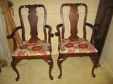 Two arm chairs and leaf to dining table