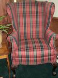 Red plaid wingback chair