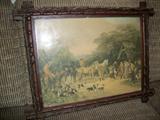 "A Huntsman's Wedding" print in tramp-art frame said to have belonged to Bear Bryant's grandmother