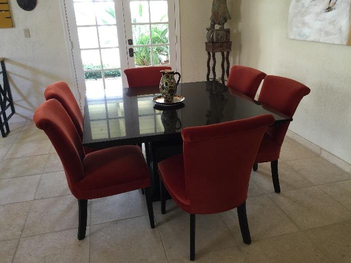 Gorgeous granite dining table with 8 chairs there are 2 extra not pictured excellent condition great classic style. 53" x 53"  seats 8 
