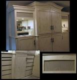 custom made wall unit with pull out drawers and stereo speakers