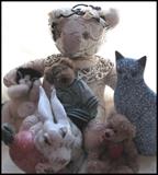  handcrafted vintage bear with rabbit sponge painted cat and plush animals